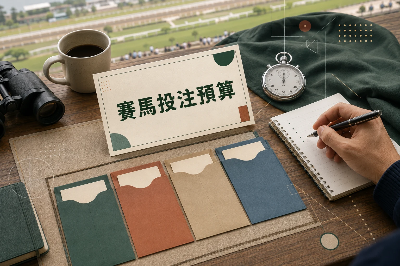 賽馬投注預算桌面圖，包含預算分類卡和計時器