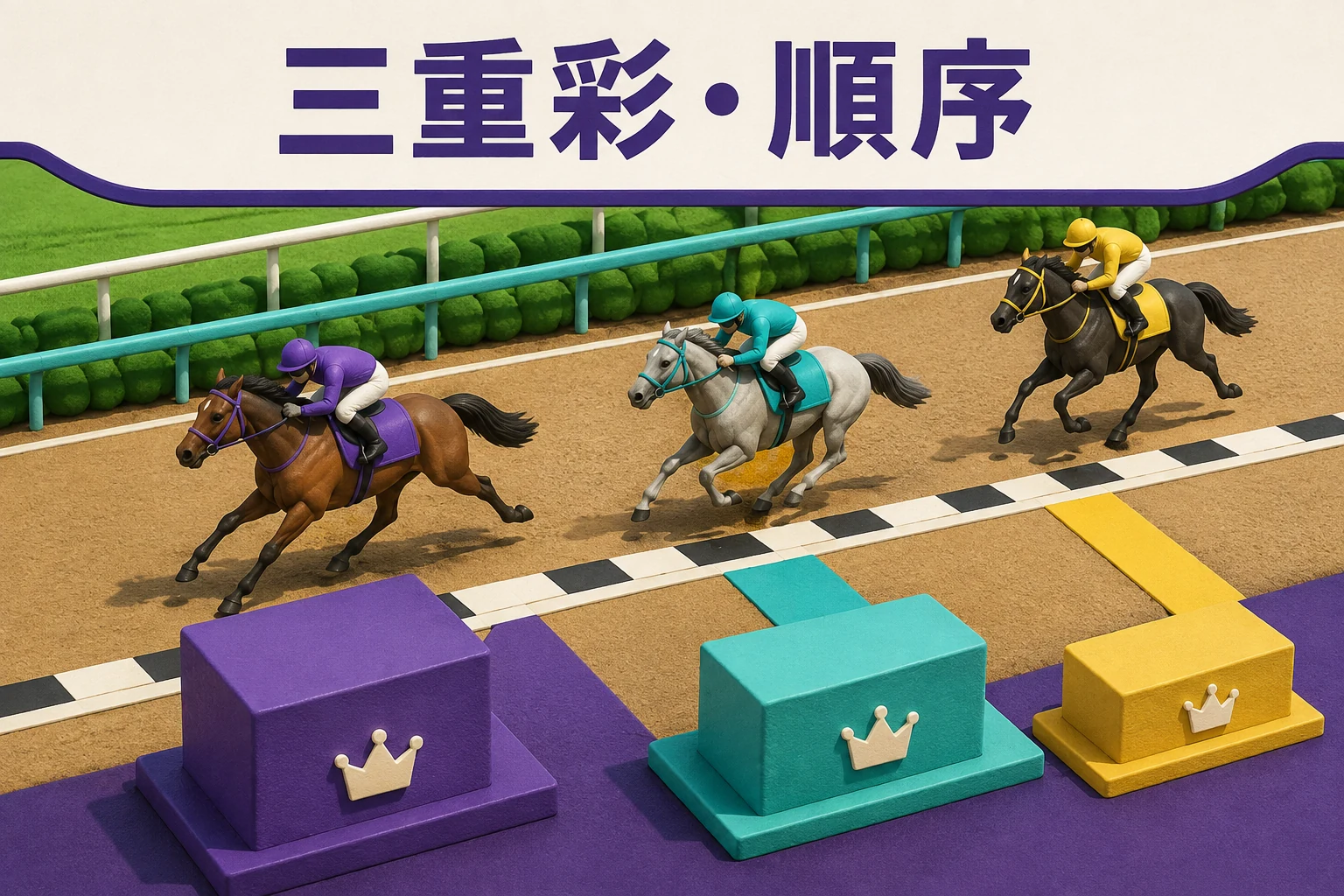 三匹賽駒按先後次序衝線的三重彩圖解